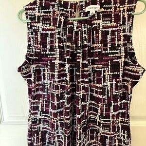 Calvin Klein Women’s XL Sleeveless Blouse Purple Black Abstract Career Top